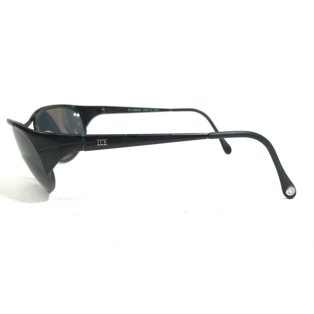 Vintage Iceberg Sunglasses IG 521 COL.125 Black Round Wrap Frames w Blue Lenses